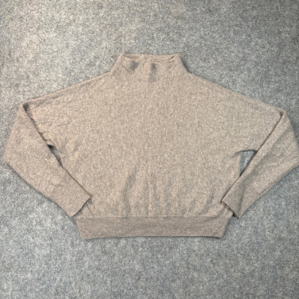 Tahari Sweater Womens L Taupe 100% 2-Ply Cashmere Mock Funnel Neck Knit